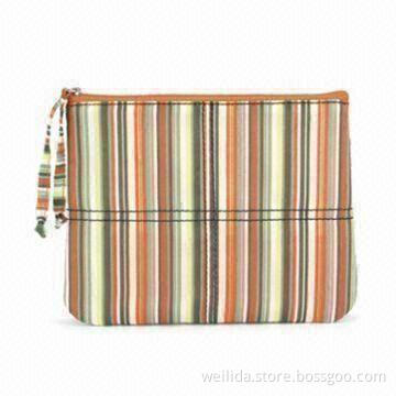 Cosmetic Bag, Made of Zipper Closure + Puller, Stripes Printed Cloth, Available in Various Colors
